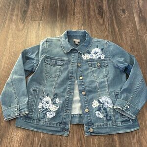Martha Stewart Jean Jacket with Embroidered Floral Detail